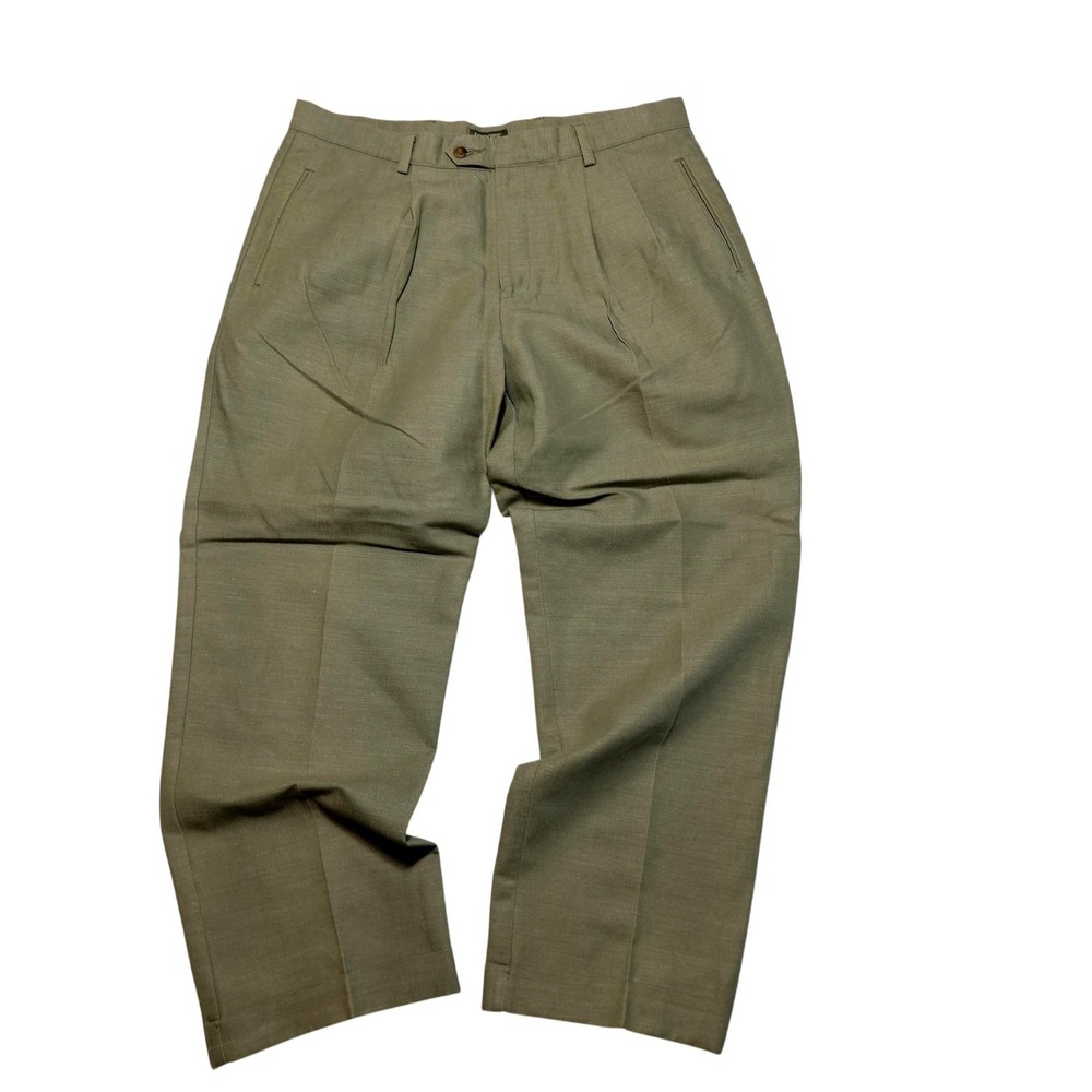 Dockers Pleated Linen Pants Mens 38x30 Green Relaxed Khakis Wrinkle Free